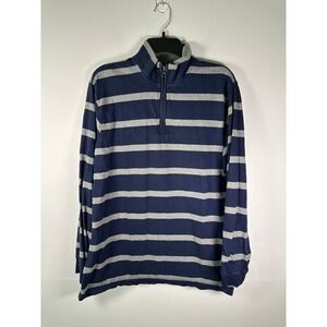 Chaps Quarter Zip Pullover Mens L Navy Gray Striped Long Sleeve Cotton Shirt